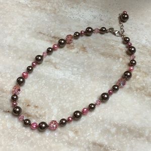 😍Emily Ray 925 Silver & Pink/Bronze Beaded Necklace😍NWOT